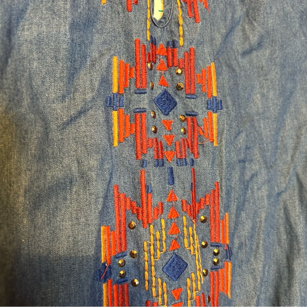 Lucky Brand Denim Aztec Embroidered Dress Girls Size 16 - Picture 6 of 6